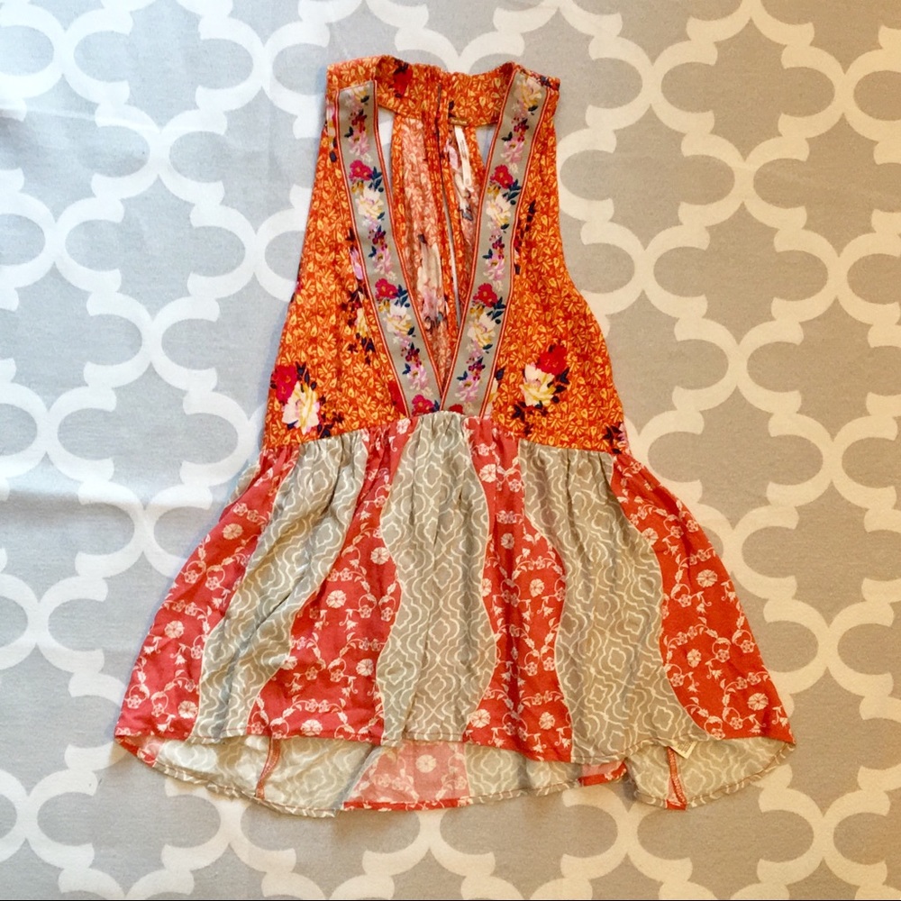 Free People Dream on Darlin orange v-neck tank top